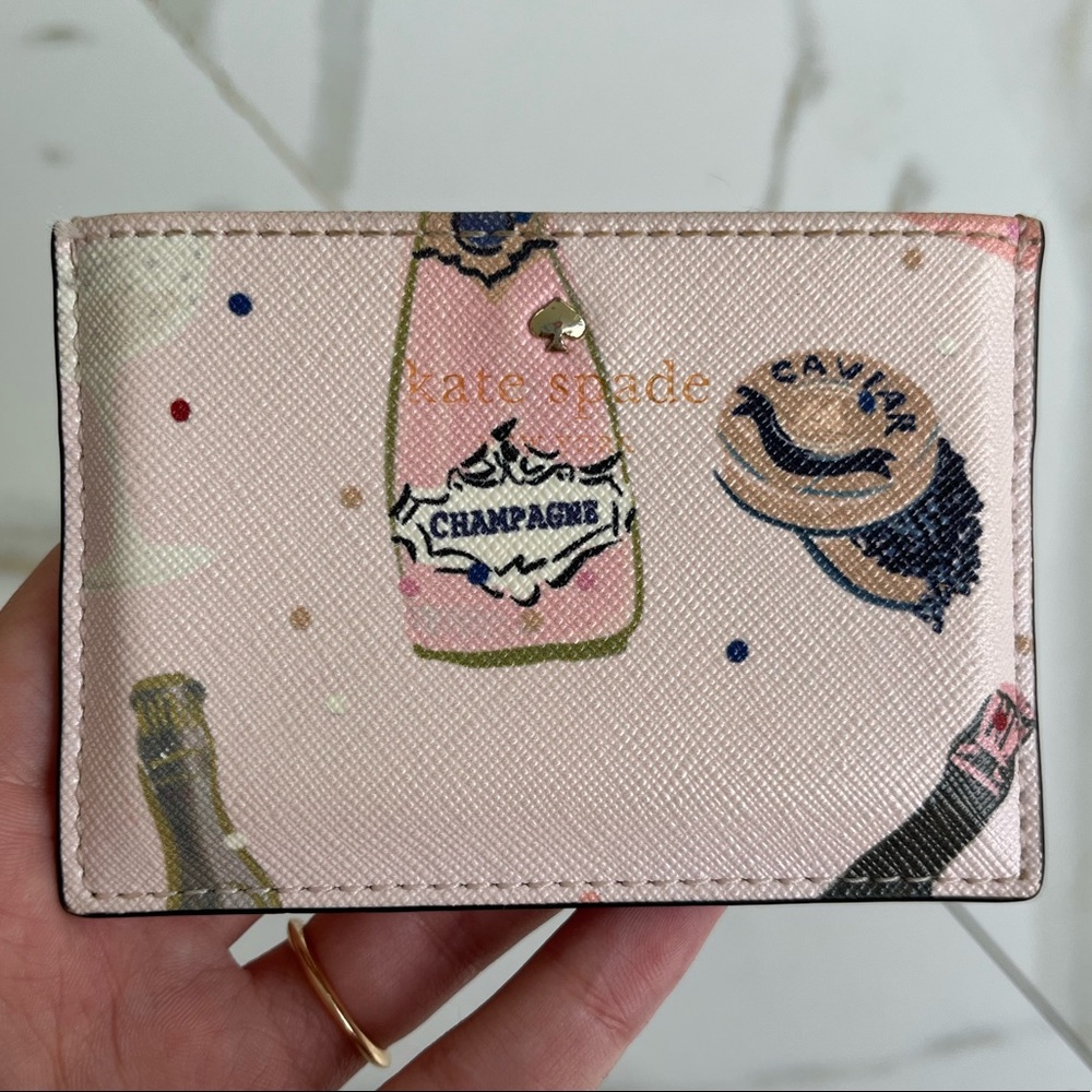 Kate Spade Finer Things Champagne Print Leather Cardholder